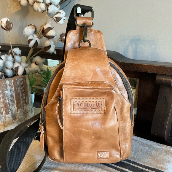 NWOT Bed Stu Leather Beau Unisex Backpack Sling Bag Tan Rustic MSRP $260 - Picture 10 of 12